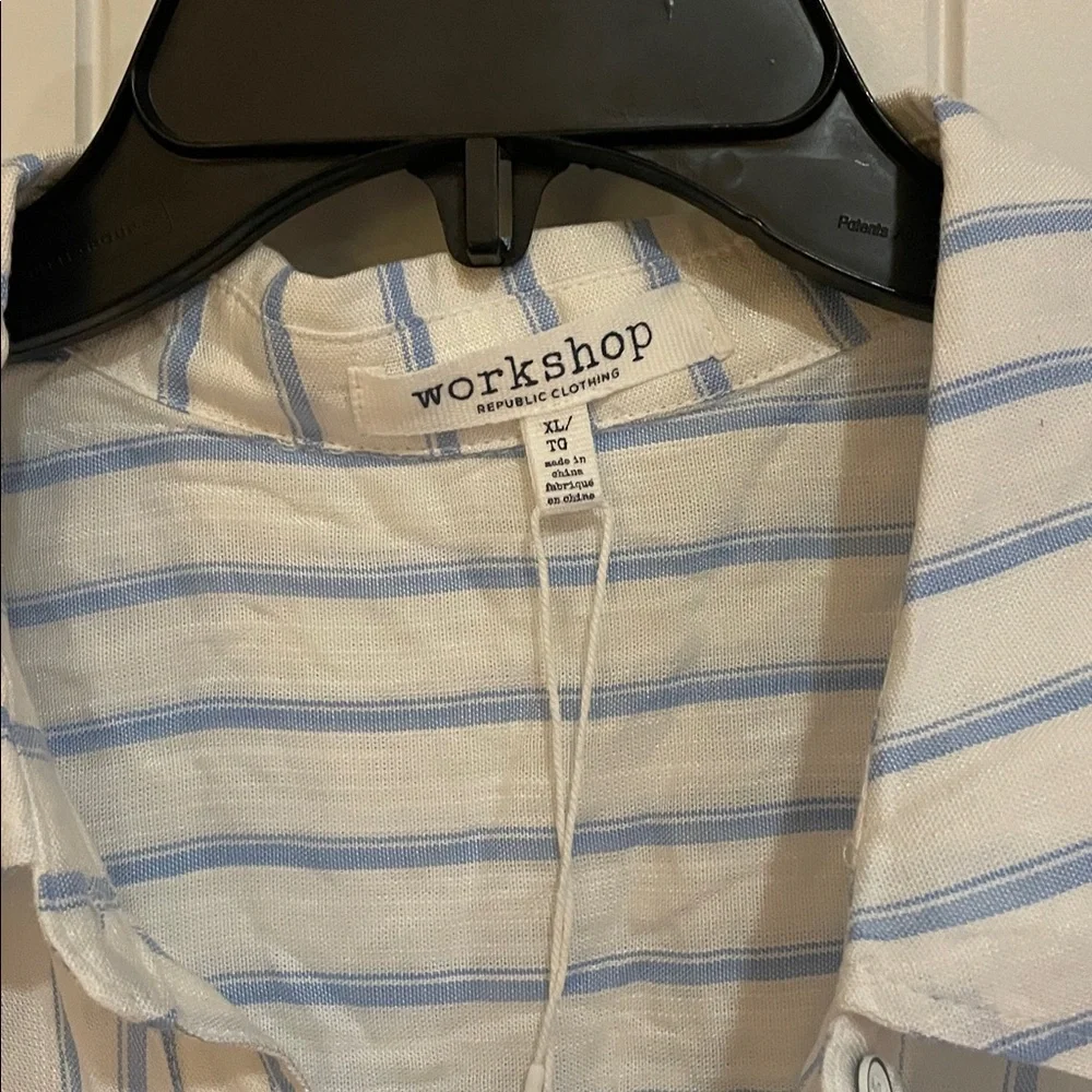 Workshop Republic Clothing XL Blue/White Striped Button Down sleeveless Shirt - Picture 2 of 5